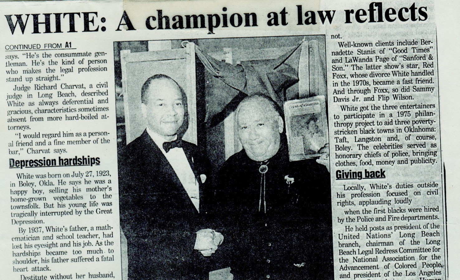 Newspaper feature about William Lorenzo White's legal career